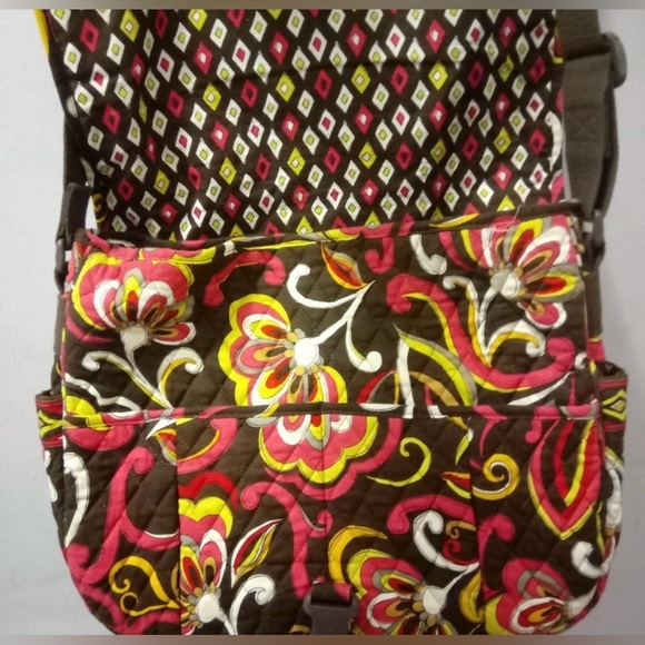 EUC Vera Bradley Laptop Messenger Crossbody Bag, Color Red, Brown, Yellow, - Picture 6 of 12